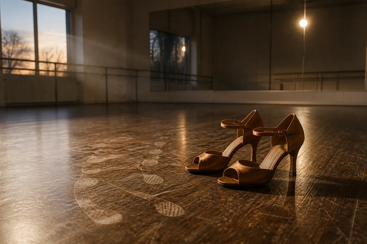 Groupe de niveau débutant travaillant une marche en talons dans une salle de danse